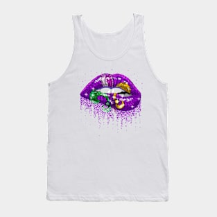 Womens Mardi Gras Carnival Costume Purple & Gold Fleur-De-Lis Lips Tank Top